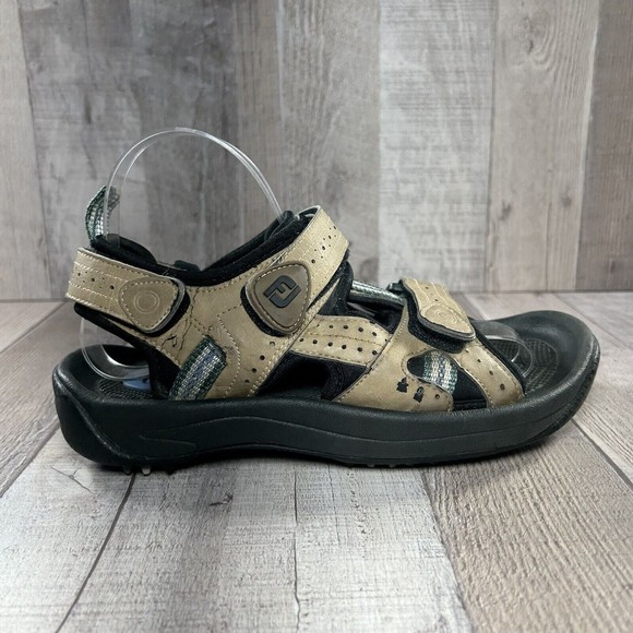 FootJoy FJ GreenJoy Men's Leather Golf Sandals Spikes Tan Beige Size 7M 48786 - Picture 5 of 13